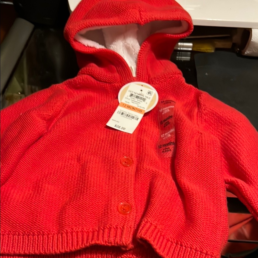 Vibrant Red Hooded Baby Cardigan
